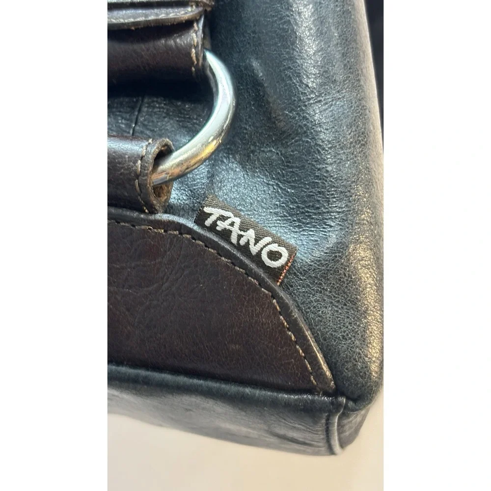 TANO Black Leather Hobo Shoulder Bag Purple Lining Studded Hardware
